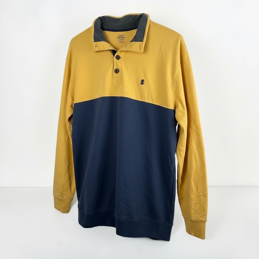 Izod Saltwater Mens Colorblock Pullover Sweatshirt Yellow Navy 45FK112700 Large